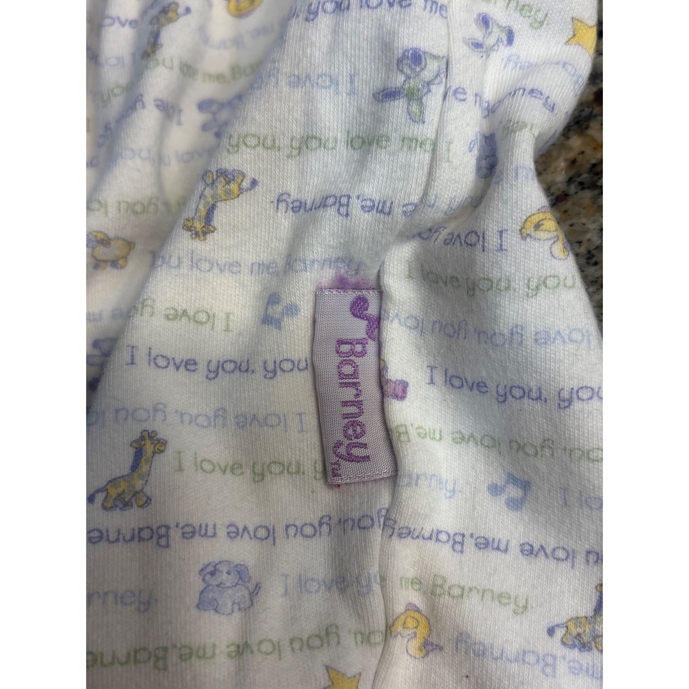 Rare Barney Baby Romper White Polka Dot "I‎ Love You" "Happy Family" 6 months - Picture 3 of 8